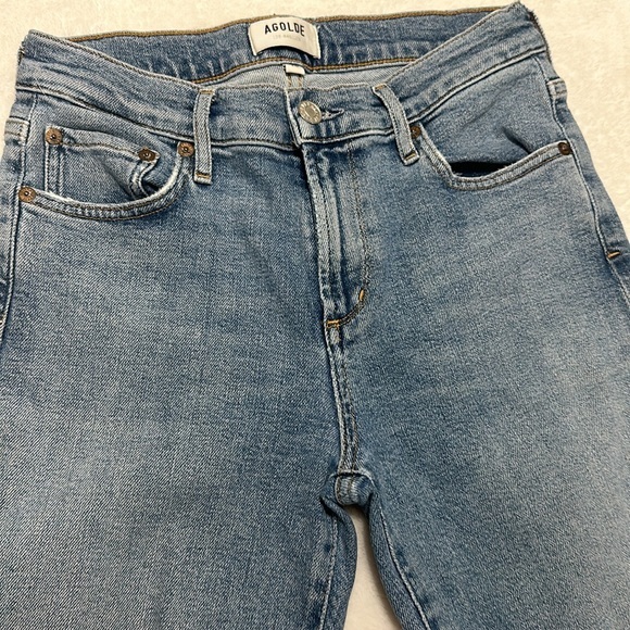Women’s AGOLDE Sophie Jeans Mid Rise Light Wash Knee Rip‎ Skinny Fit Size 26 - Picture 5 of 10